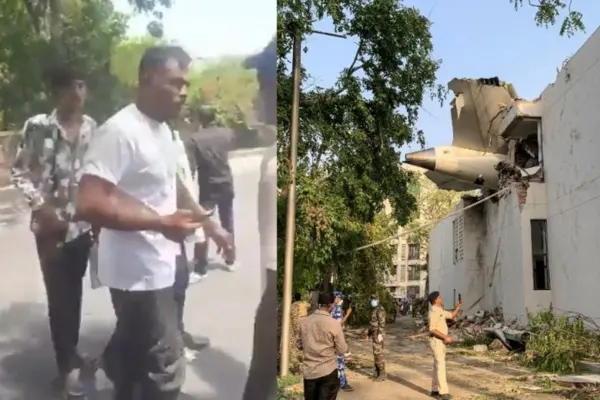 Único sobrevivente da queda de avião deixa local andando. Créditos: Reprodução de vídeo rede X / Sam Panthaky AFP