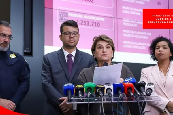 A ministra das Mulheres, Márcia Lopes, durante a apresentação - Foto: Tom Costa/MJSP